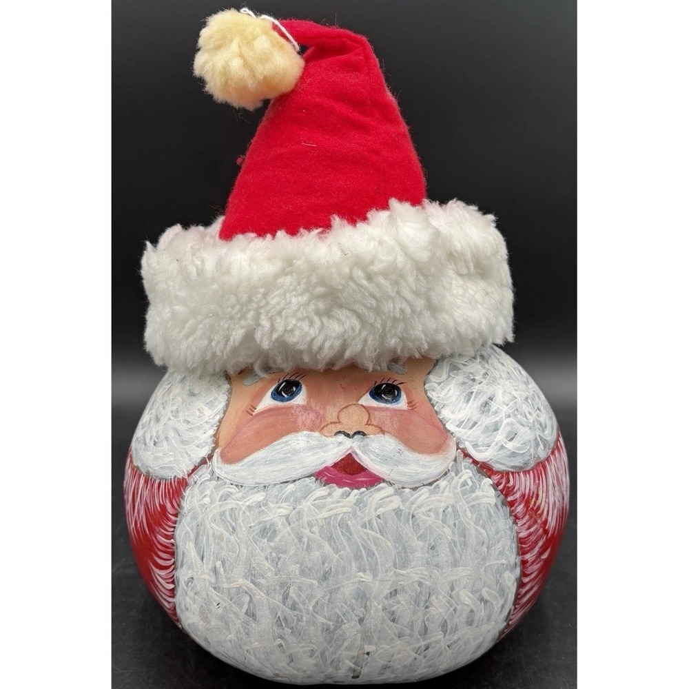 Vintage 1999 Hand Painted Santa Claus Large Gourd Christmas Folk Art Signed